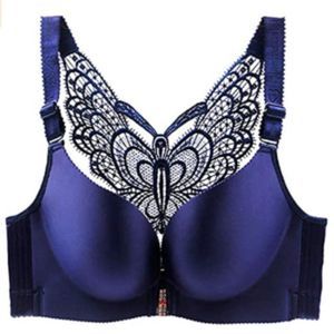 Women Wire-Free Push Up Bra Seamless Front Closure Lace Butterfly Daily Bra